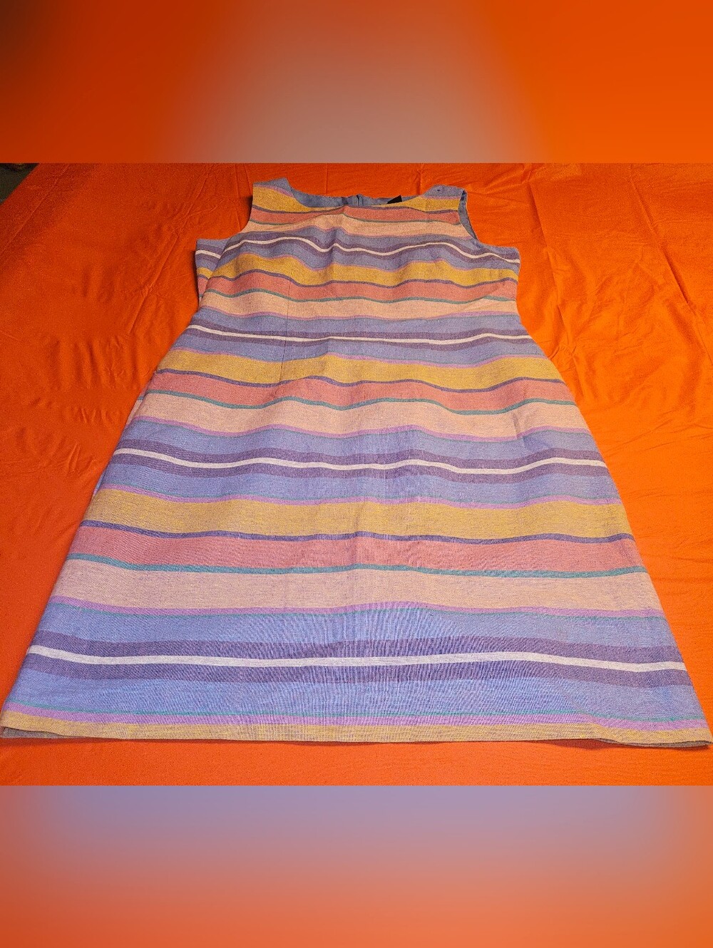 Positive Attitude Pastel Striped Sleeveless Dress Vintage sz12 Linen/Rayon EUC